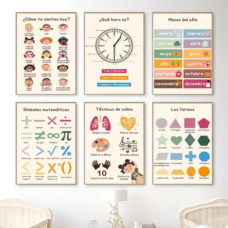 Kids Educational - Alphabet Numbers & More - Boho Wall Art Number Alphabet Learning