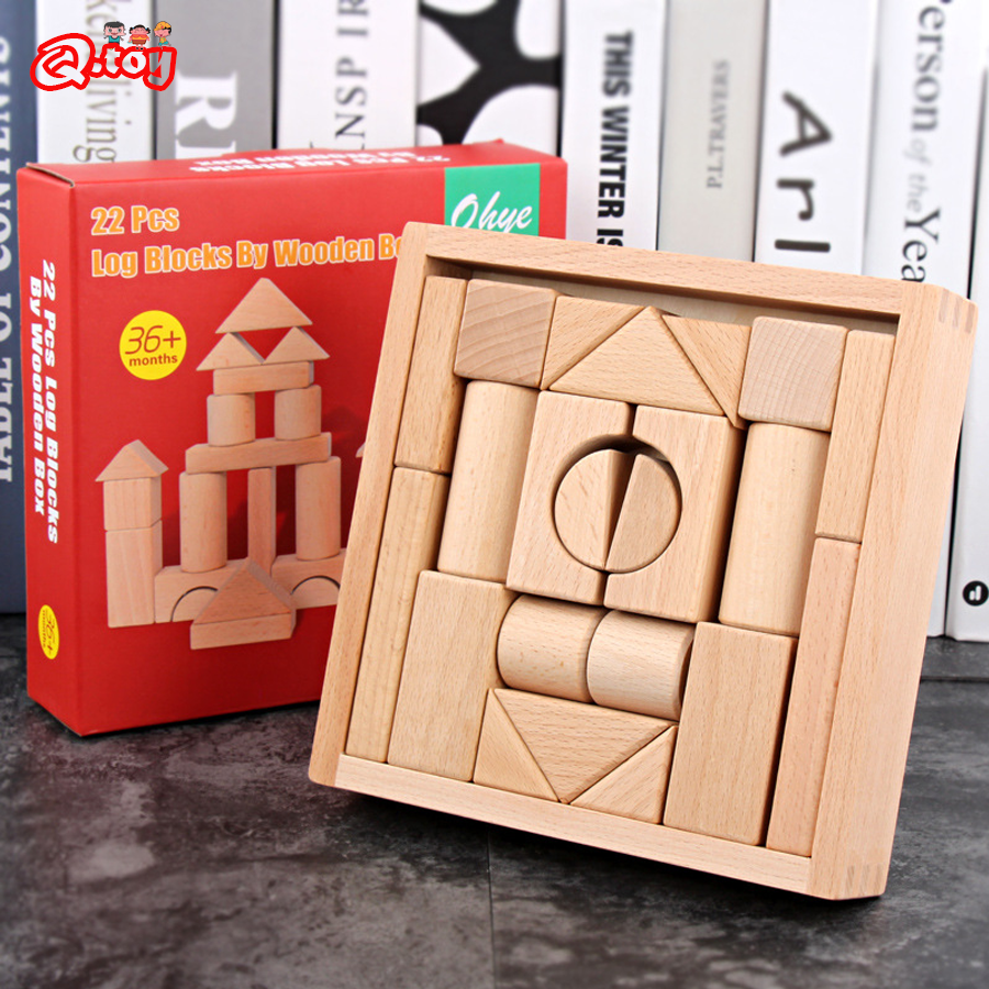 Kids Education Login - 22pcs Building Blocks Beech Wooden Log