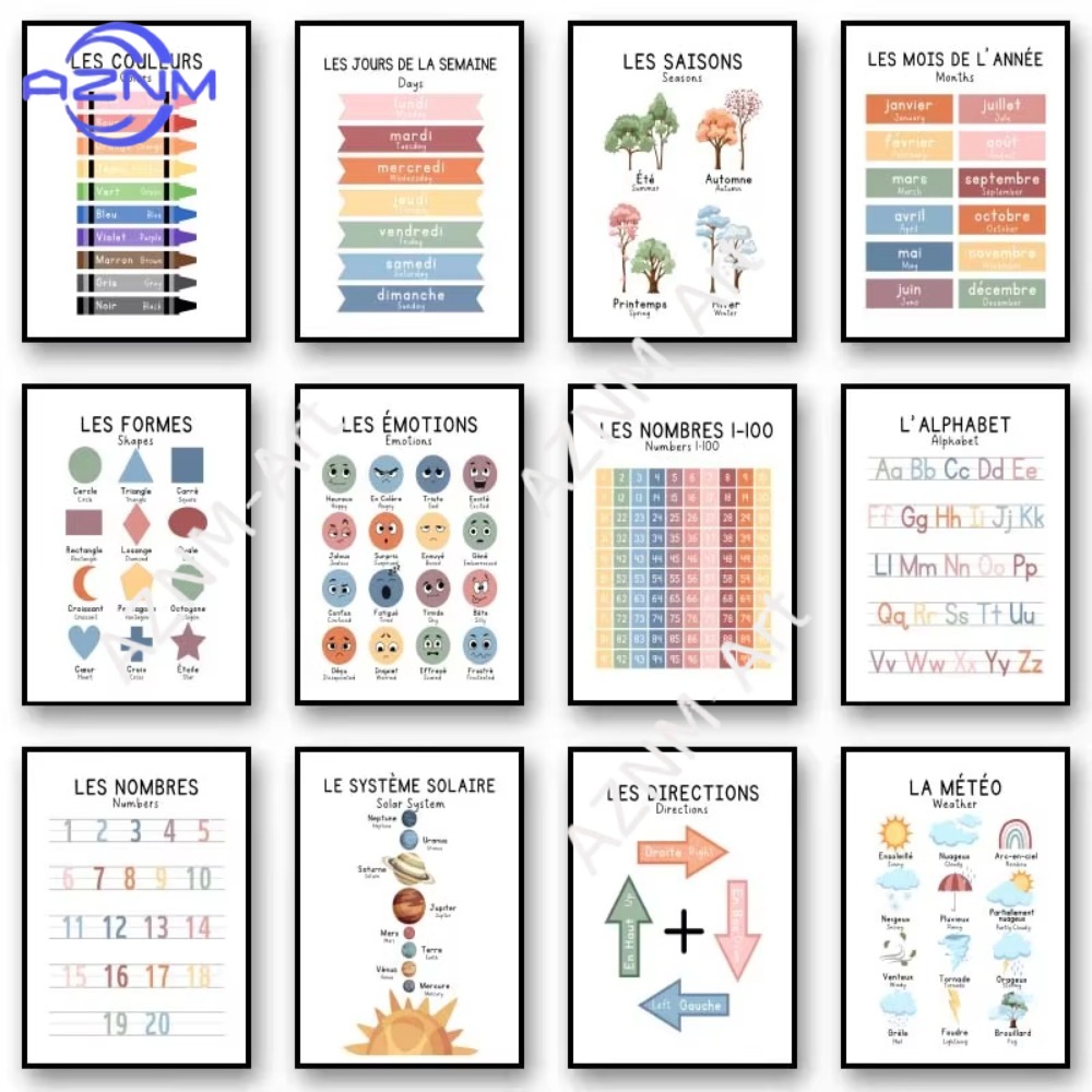 Kids Educational - Alphabet Numbers & More - 1Pc Bilingual French Educational Learn Number