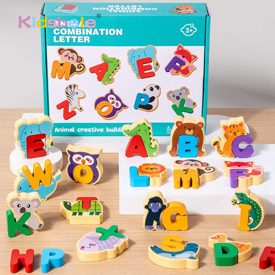 Abc Kids Early Education - Wooden Animal Alphabet Puzzle Toys Montessori
