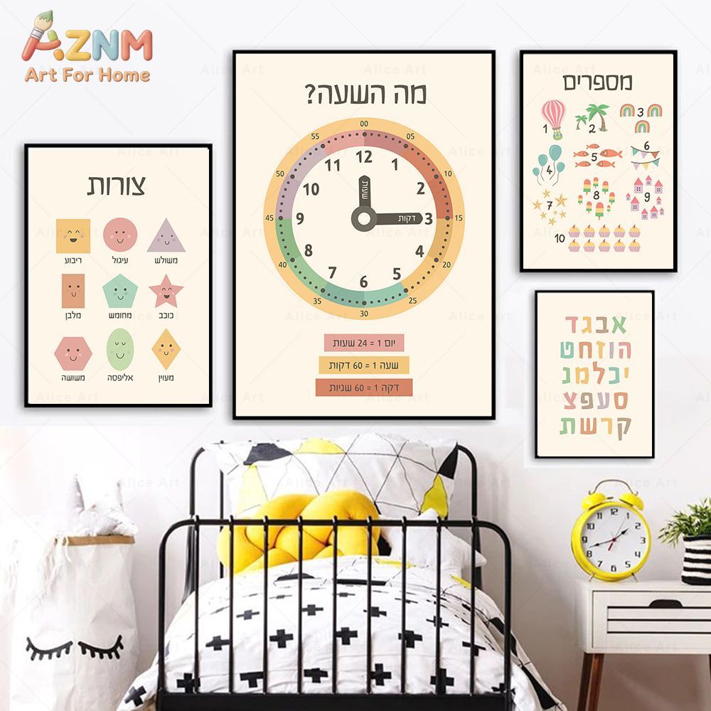 AZNM Hebrew Educational Canvas - Kids Educational - Alphabet Numbers & More ulasan dan harga